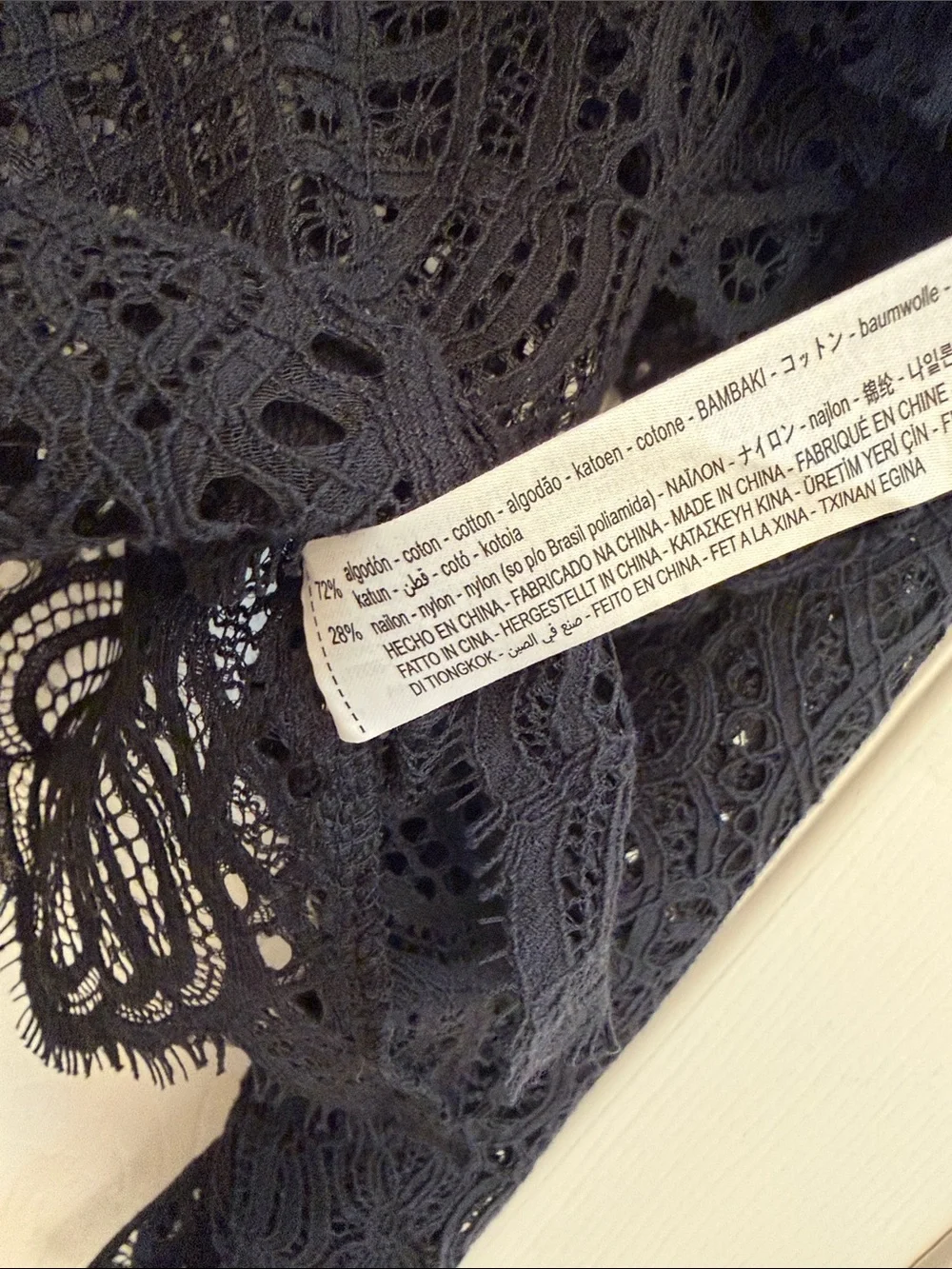 Zara Black Crochet Lace Ruffled Long-Sleeve Blouse